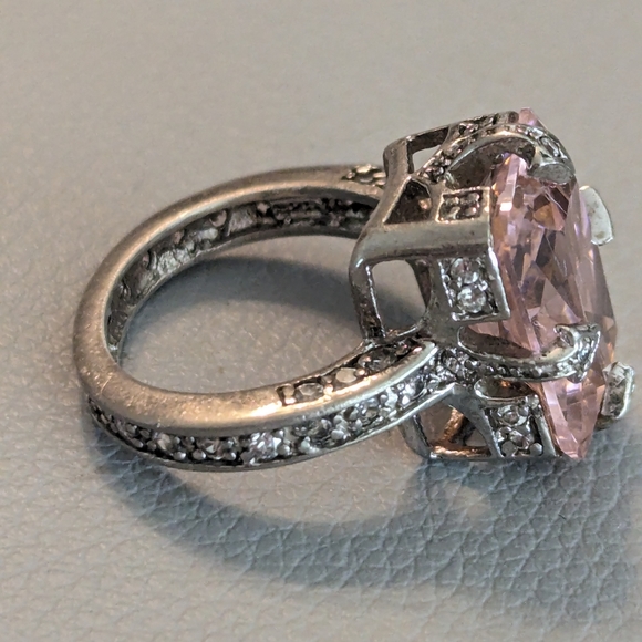 Vintage Sterling Silver 825 Pink Cut Gem And White Rhinestones Ring Size 6 - Picture 3 of 12